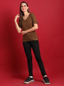 PINACOLADA - Women Brown Stripes Casual T-Shirt