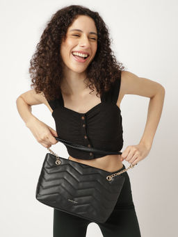 Fastrack - Black Trendy Chevron Quilted Shoulder Bag (M)