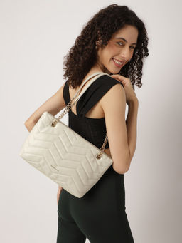Fastrack - White Trendy Chevron Quilted Shoulder Bag (M)