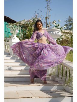 MONK & MEI - Hazel Purple Lehenga and Blouse with Dupatta (Set of 3)