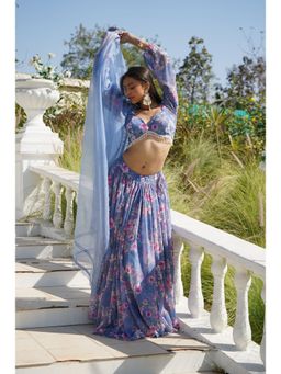 MONK & MEI - Hazel Blue Lehenga and Blouse with Dupatta (Set of 3)