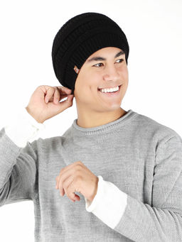 Bharatasya - Slouchy Solid Knitted Winter Beanie Black