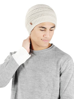 Bharatasya - Slouchy Solid Knitted Winter Beanie White