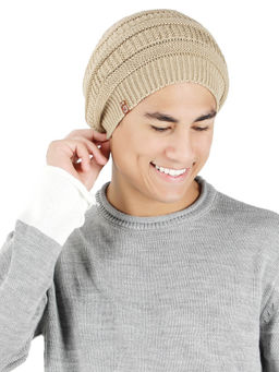 Bharatasya - Slouchy Solid Knitted Winter Beanie Moss Beige