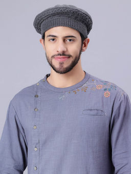 Bharatasya - Mens Knitted Afghani Beret Cap Grey
