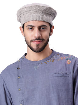Bharatasya - Mens Knitted Afghani Beret Cap Beige