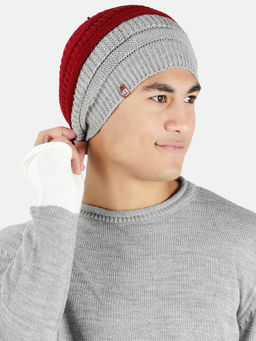 Bharatasya - Slouchy Boho Knitted Winter Beanie Maroon Grey