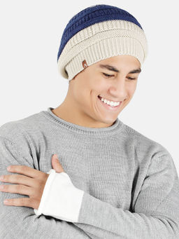 Bharatasya - Slouchy Boho Knitted Winter Beanie Blue White