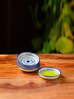ExclusiveLane - Indigo Chevron Hand-painted Ceramic Chutney Bowls (Set of 4, 25 ML, Microwave Safe)