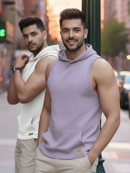 RIGO - Men Sleeveless Hooded Cotton Plain Vest (Pack of 2)