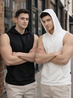RIGO - Men Sleeveless Hooded Cotton Plain Vest (Pack of 2)