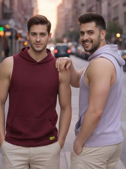 RIGO - Men Sleeveless Hooded Cotton Plain Vest (Pack of 2)