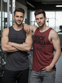 RIGO - Men Multicolor Geometric Printed Cotton Sleeveless Vest (Pack of 2)