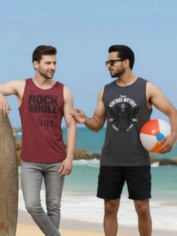RIGO - Men Graphic Printed Cotton Sleeveless Multicolor Vest (Pack of 2)