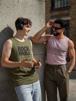 RIGO - Men Multicolor Geometric Printed Cotton Sleeveless Vest (Pack of 2)