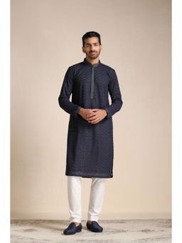 Manyavar - Blue Georgette All Over Self Design Kurta Churidar (Set of 2)