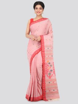 PinkLoom - Women's Cotton Saree With Unstitched Blouse Piece,Red