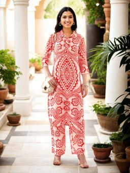 Gahan - Blended Cotton Ethnic Motifs Printed Peach Kurta & Pant (Set of 2)