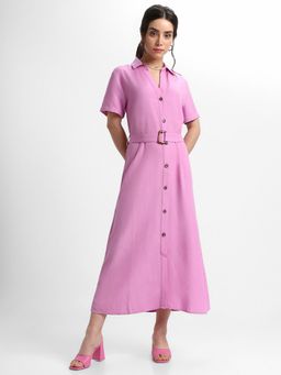 DL WOMAN - Lavender Belted Shirt Style Midi Dress and Belt with Front Slit (Set of 2)