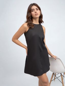 DL WOMAN - Black Round Neck Sleeveless Cotton A Line Mini Dress