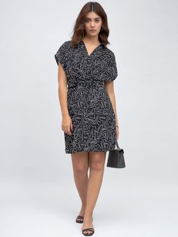 DL WOMAN - Black Printed Shirt Style Mini Dress