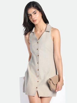 DL WOMAN - Beige Shirt Mini Cotton Dress