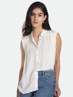 DL WOMAN - Off White Sleeveless Gathered Casual Shirt