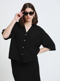 DL WOMAN - Black Half Sleeves Oversized Casual Shirt