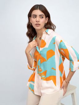 DL WOMAN - Multicolor Abstract Printed Spread Collar Oversized Casual Shirt