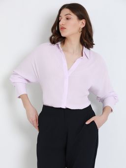 DL WOMAN - Lavender Full Sleeves Oversized Solid Casual Shirt