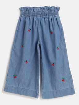 Chicco - Girls Medium Blue Printed Flared Trouser