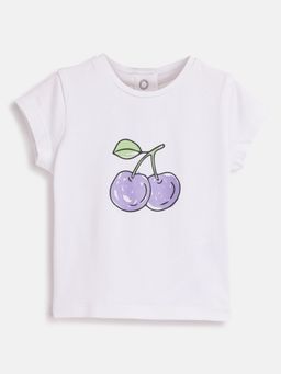 Chicco - Girls White & Purple Printed Short Sleeve T-Shirt