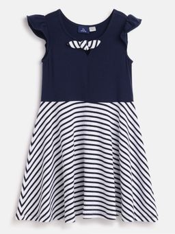 Chicco - Girls White & Blue Striped Short Sleeve Dress