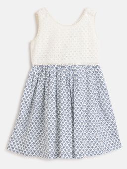 Chicco - Girls White & Blue Printed Sleeveless Dress