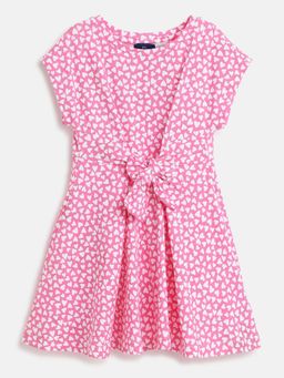 Chicco - Girls White & Pink Printed Short Sleeve Dress