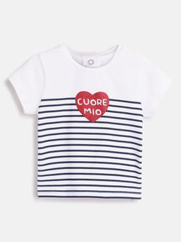 Chicco - Girls White Striped Short Sleeve T-Shirt