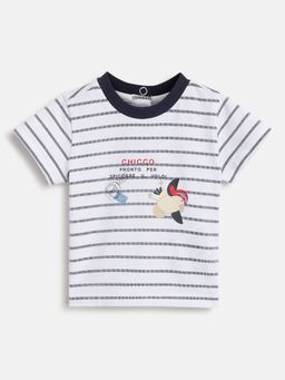 Chicco - Boys White & Blue Striped Short Sleeve T-Shirt