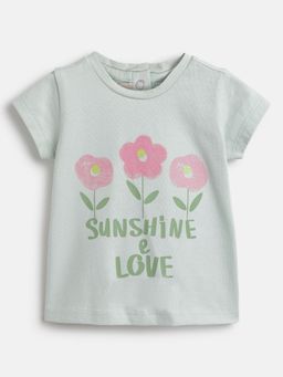 Chicco - Girls Light Green Floral Printed Short Sleeve T-Shirt