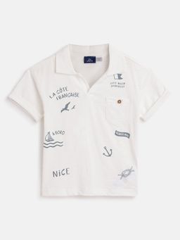 Chicco - Boys White Printed Short Sleeve Polo T-shirt
