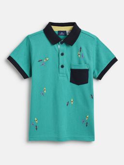 Chicco - Boys Medium Green Printed Short Sleeve Polo T-shirt