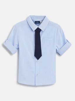 Chicco - Boys Blue Solid Long Sleeve Shirt with attached Tie