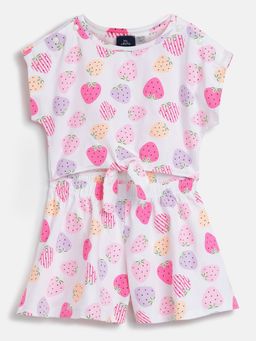 Chicco - Girls Pink Strawberry Printed Short Dungaree