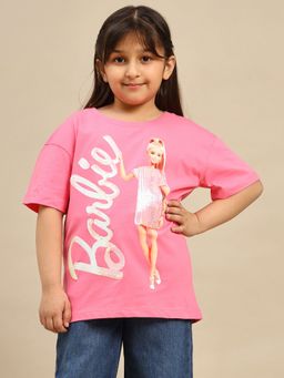 Kidsville - Official Barbie Printed Girls Pink Oversized Fit T-shirt