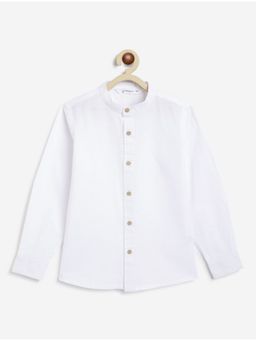 Campana - Boys Cotton Solid Mandarin Collar Shirt - White