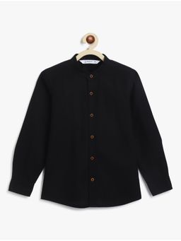 Campana - Boys Cotton Solid Mandarin Collar Shirt - Black