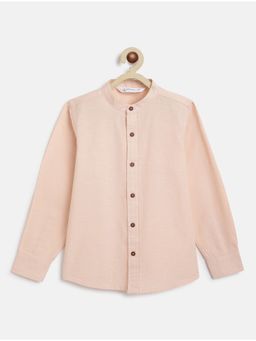 Campana - Boys Cotton Solid Mandarin Collar Shirt - Light Pink