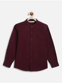 Campana - Boys Cotton Solid Mandarin Collar Shirt - Burgundy