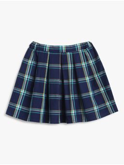 Campana - Girls Fiona Pleated Skirt - Windowpane Checks - Navy & Turquoise