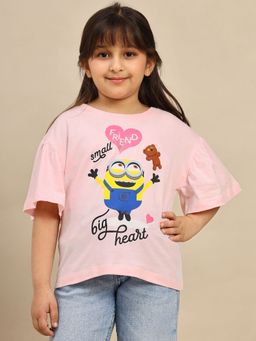 Kidsville - Official Minions Printed Girls Pink Relaxed Fit T-shirt