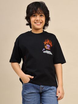 Kidsville - Official Minecraft Printed Boys Black Oversized Fit T-shirt